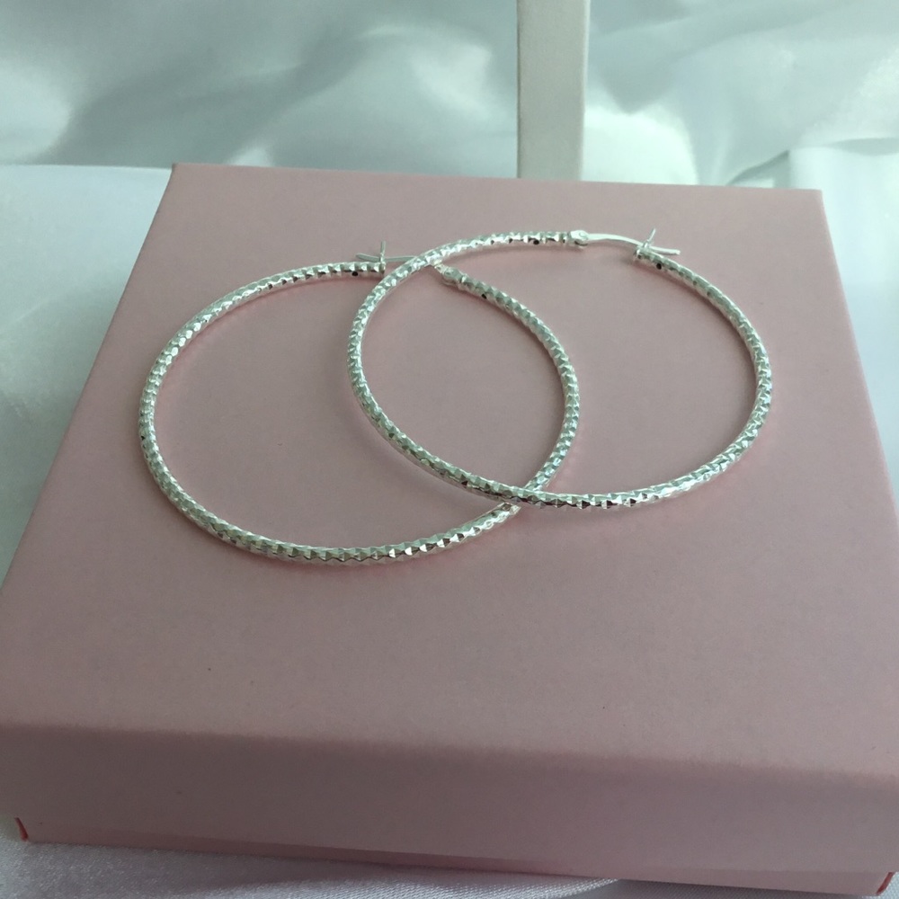 Sterling 50mm Twisted Tube Hoop Earrings - Picture 6 of 13